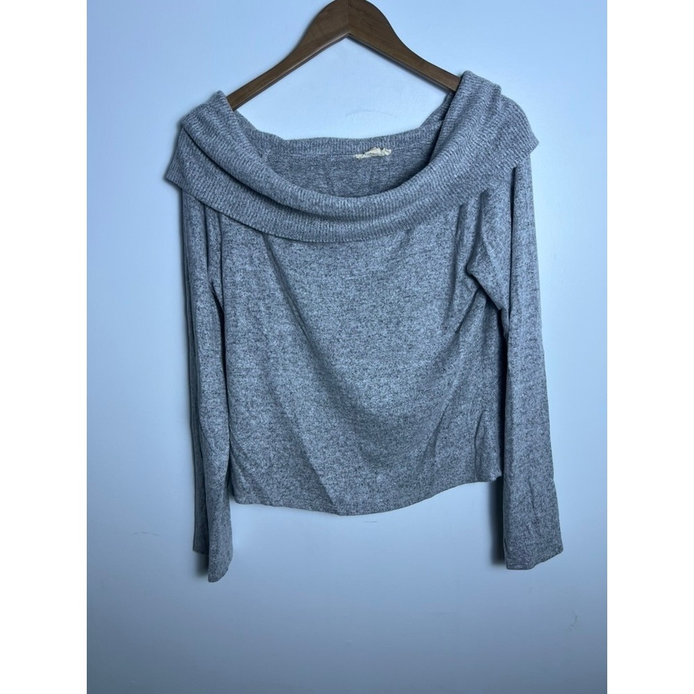 The General‎ Good Heather Grey Off Shoulder Knit Top Long Sleeve Ribbed Collar L